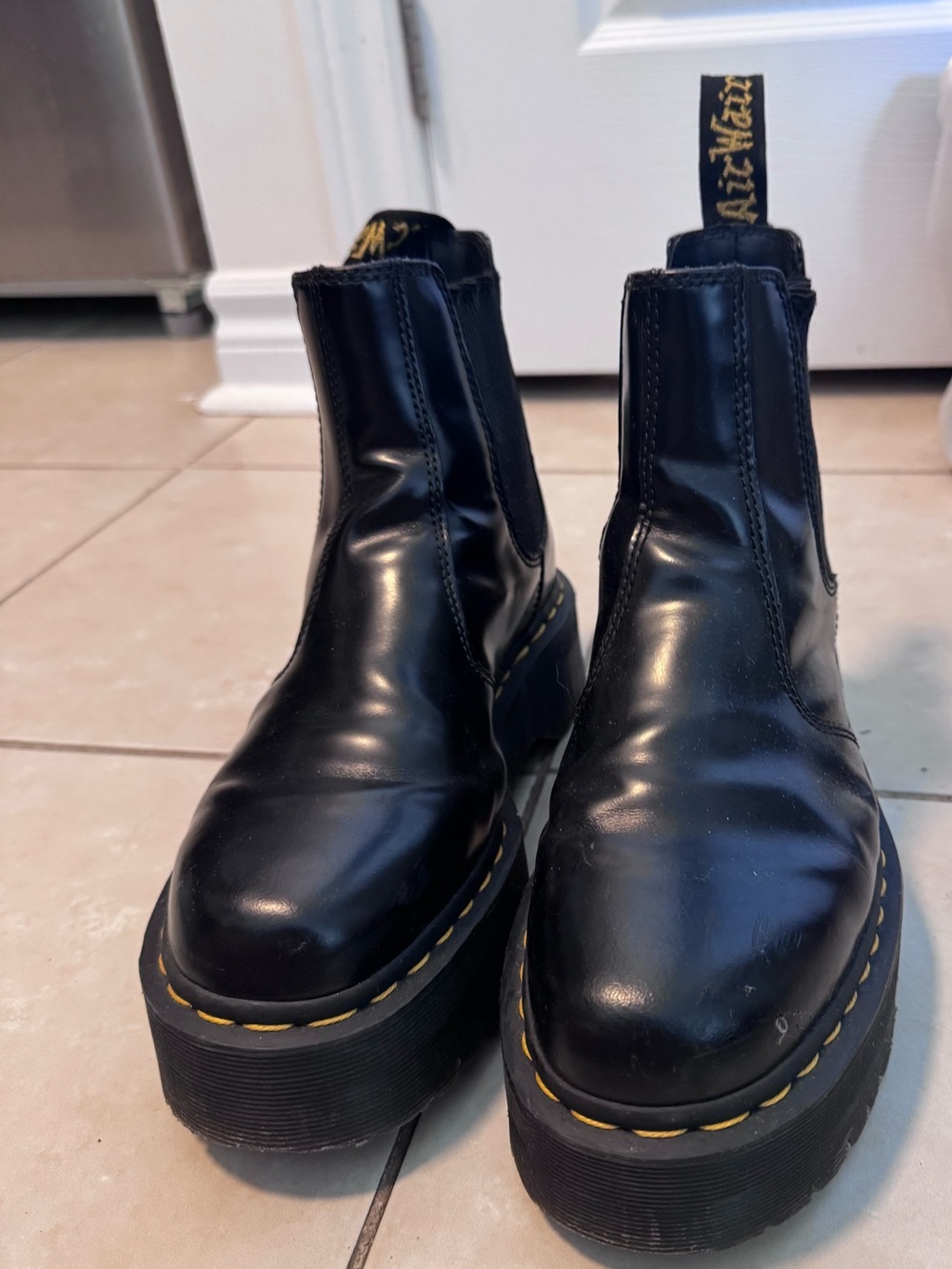 Dr. Martens Black Leather Platform Lace-Up Chelsea Boots